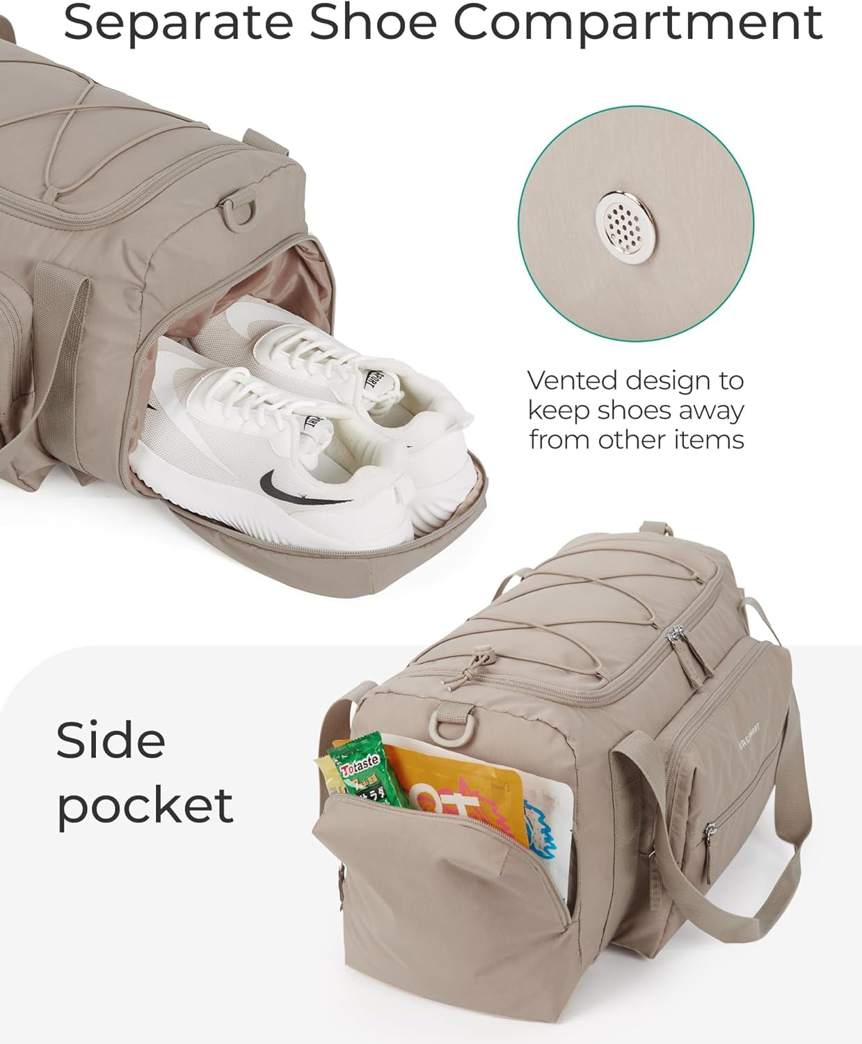 Versatile 4-in-1 Women's Gym Bag - Lightweight TSA-Approved Duffle with Shoe Compartment & Wet Pocket, 30L Water-Resistant Weekender Backpack in Stylish Camel