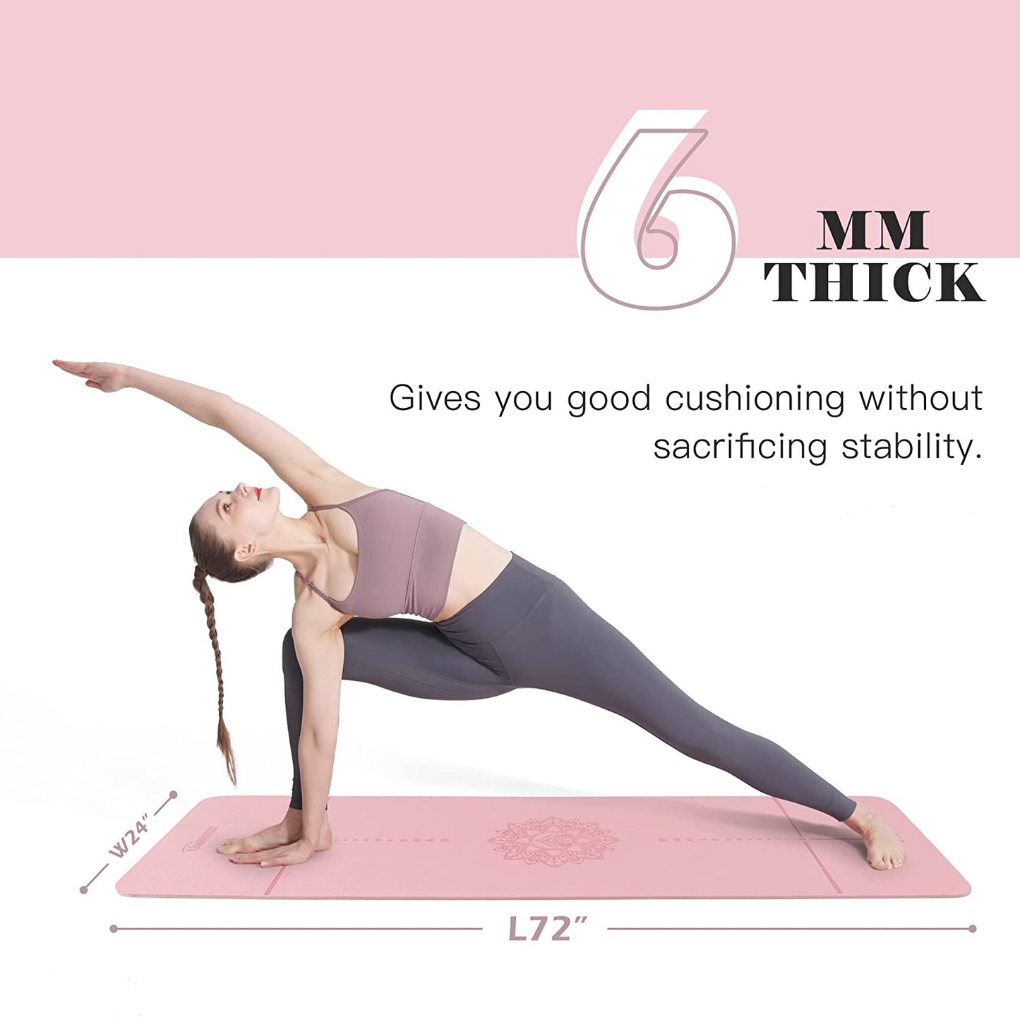 Yoga Mat Non Slip, Pilates Fitness Mats, Eco Friendly, Anti-Tear 1/4" Thick Yoga Mats for Women, Exercise Mats for Home Workout with Carrying Sling and Storage Bag