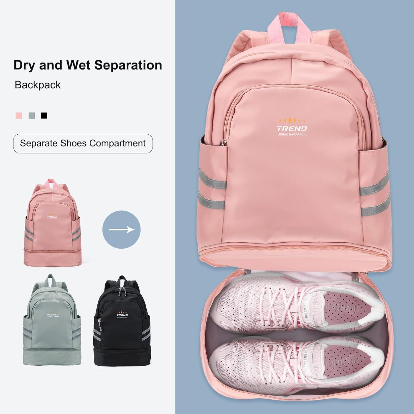 Versatile Women's Waterproof Gym Backpack with Shoe Compartment & Wet Pocket - Perfect for Travel & Sports!