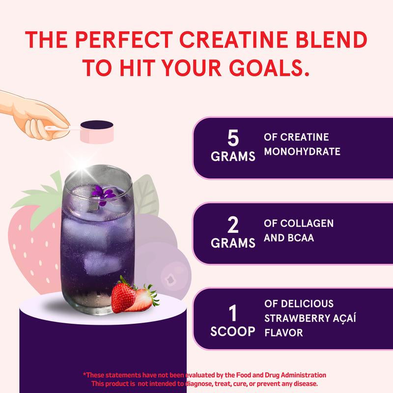 Peach Perfect Creatine Monohydrate Powder with Collagen & BCAAs - 5G Vegan Energy Boost for Women, 30 Servings for Enhanced Performance & Muscle Support