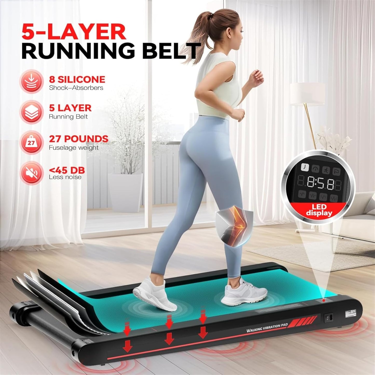 Smart Walking Vibration Pad with App Integration - 3-in-1 Under Desk Treadmill, 2.5HP Quiet Portable Treadmill with Remote Control for Home and Office Use