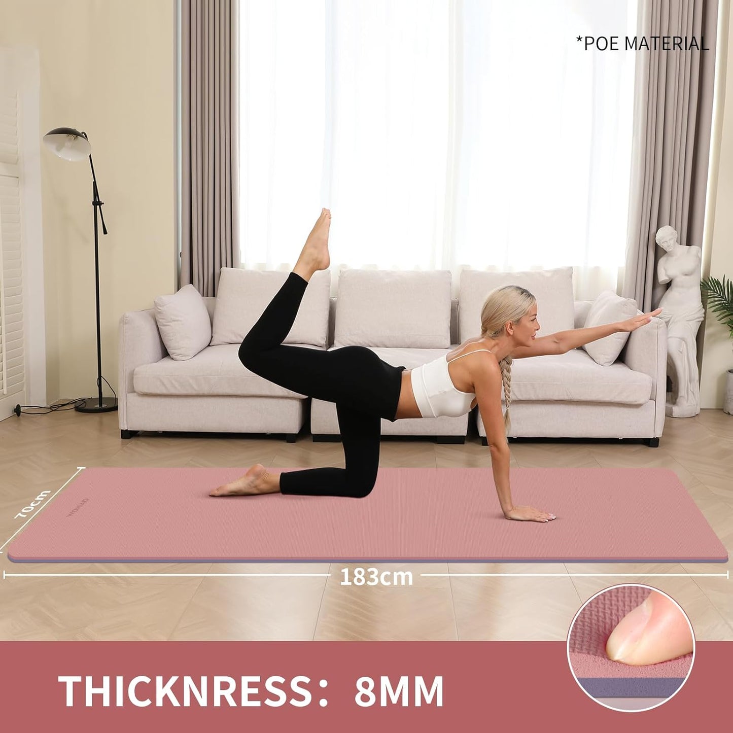 Extra Thick 8Mm Yoga Mat, 72"X28" Two-Sided Non-Slip Exercise Mat, Non-Toxic & Odorless with Carrying Strap for Yoga, Pilates, Home Gym