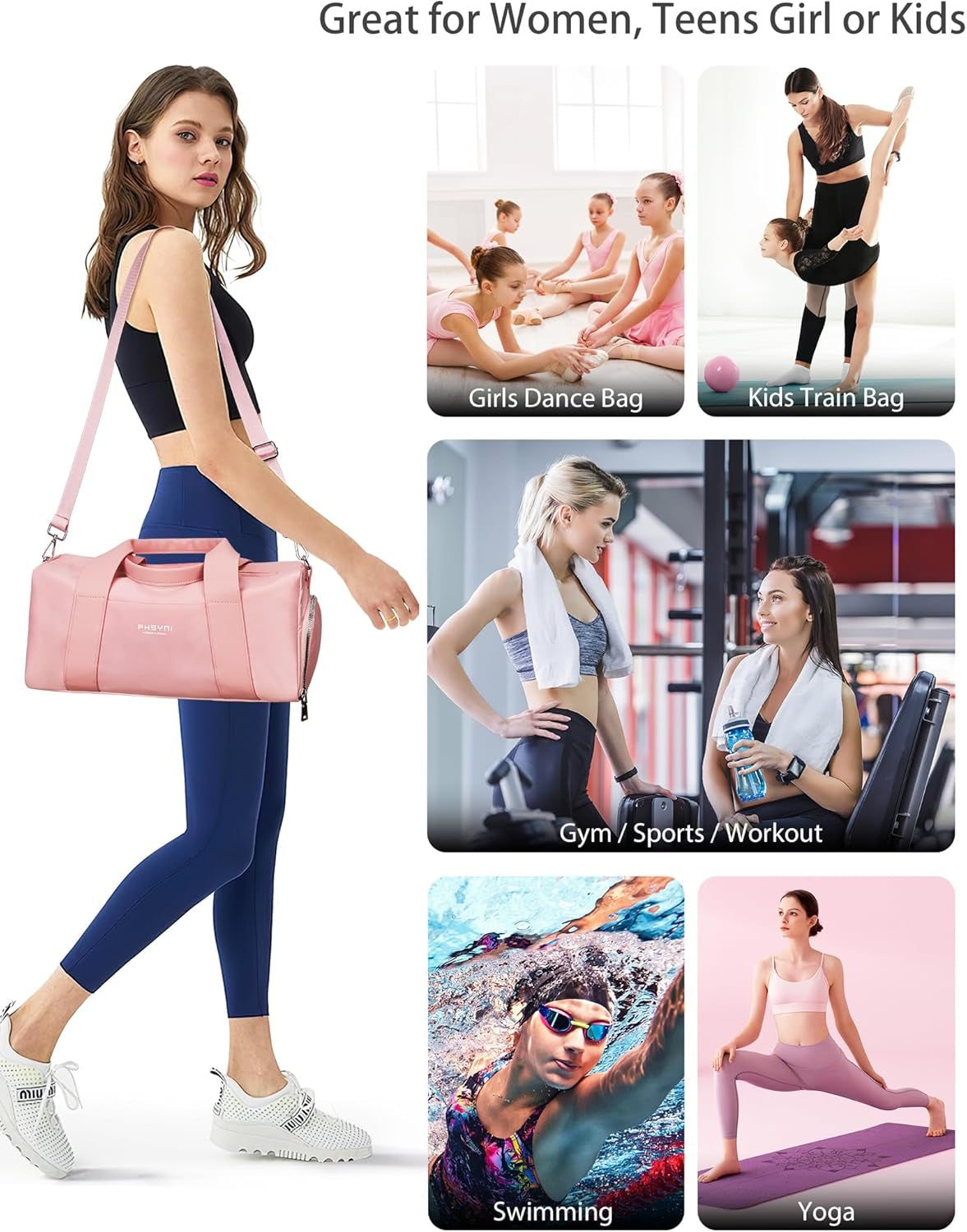 Stylish Compact Sports Gym Bag for Women - Mini Duffle with Wet Pocket & Shoe Compartment, Perfect for Travel & Workouts, 16" in Pink