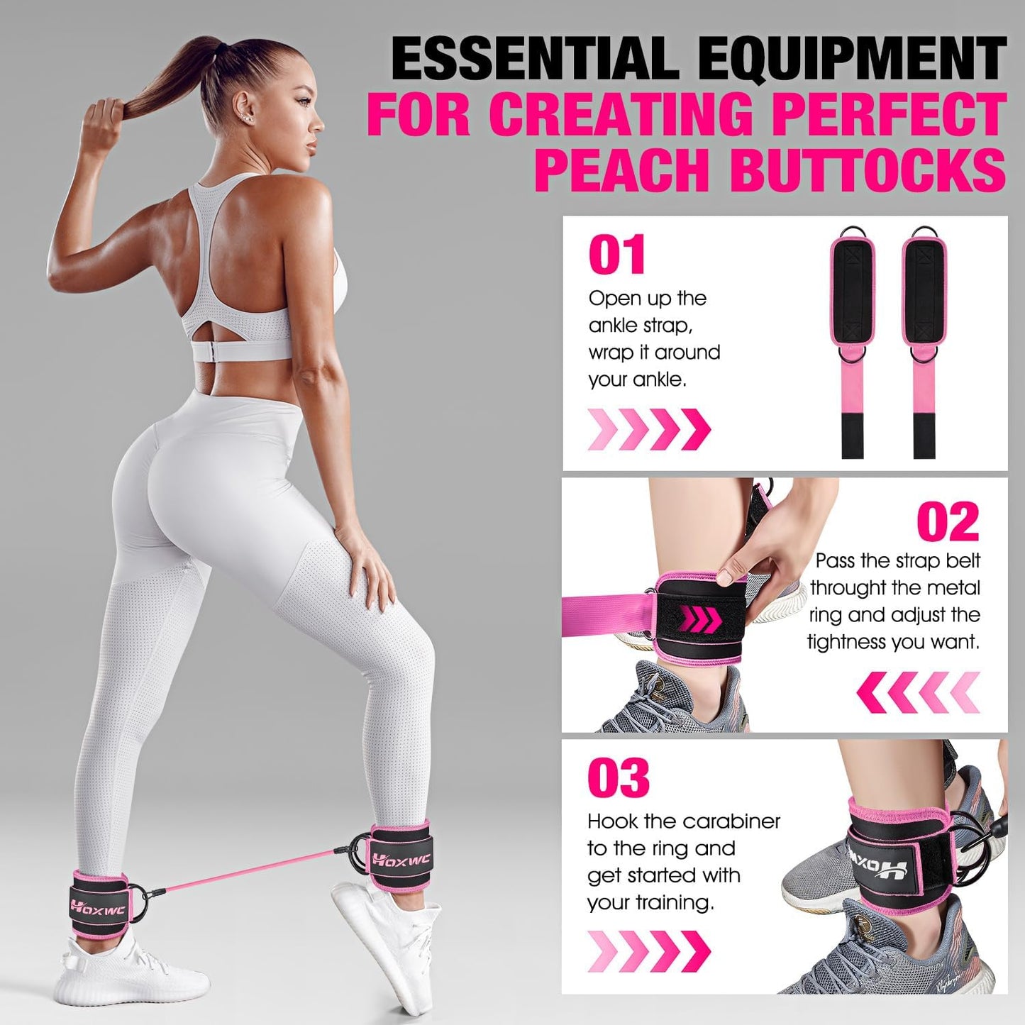 Ankle Resistance Bands with Cuffs for Leg and Booty Workouts - Fitness Training Equipment for Hip Kickbacks and Butt Lifting for Women