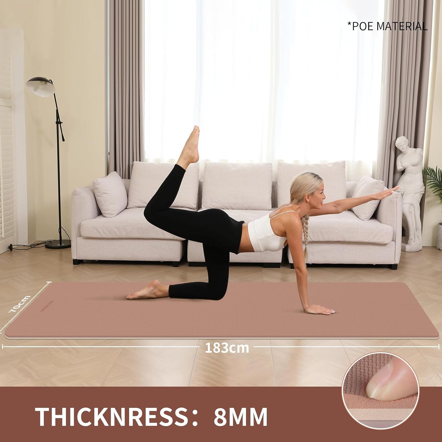 Extra Thick 8Mm Yoga Mat, 72"X28" Two-Sided Non-Slip Exercise Mat, Non-Toxic & Odorless with Carrying Strap for Yoga, Pilates, Home Gym