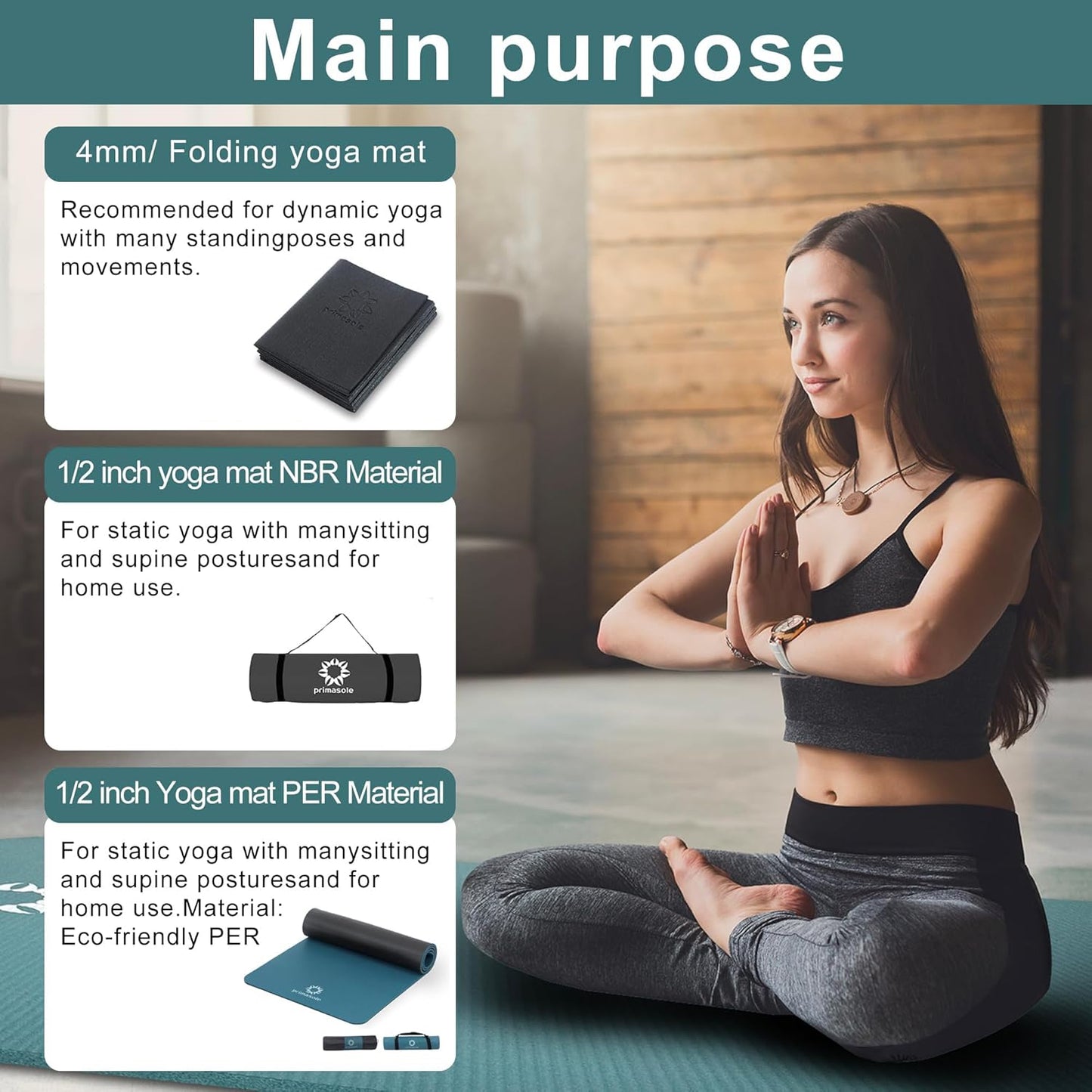 1/2 Thick Exercise Mat with Carry Strap & Case Mat for Yoga Pilates Fitness at Home and Gym 72" L X 24" W