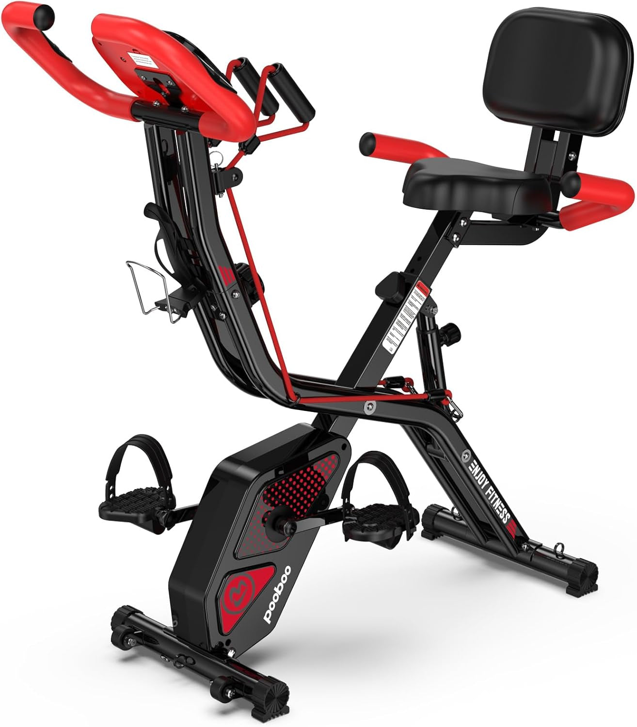 Folding Magnetic Upright Exercise Bike with Adjustable Resistance, Back Support, and Bottle Holder for Home Fitness