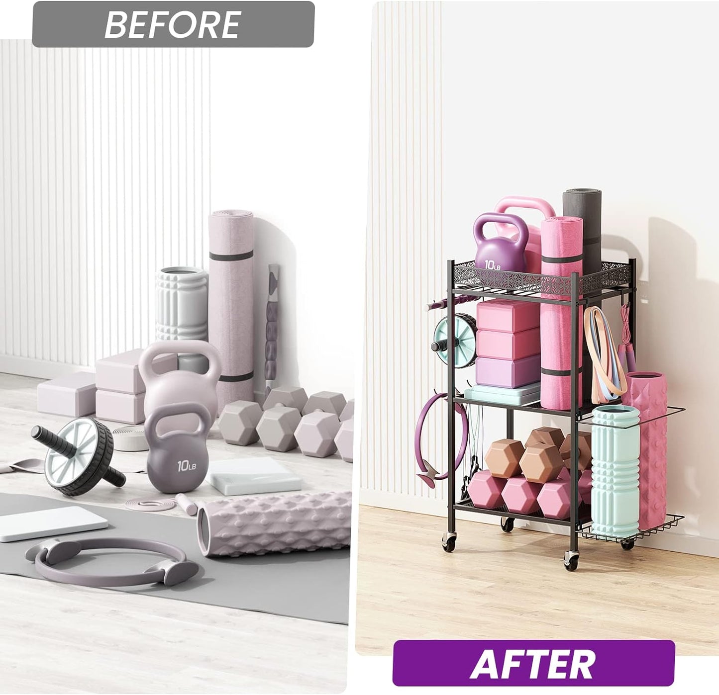 Yoga Mat and Equipment Storage Rack for Home Gym - Durable Metal Organizer for Yoga Mats, Foam Rollers, and Fitness Accessories
