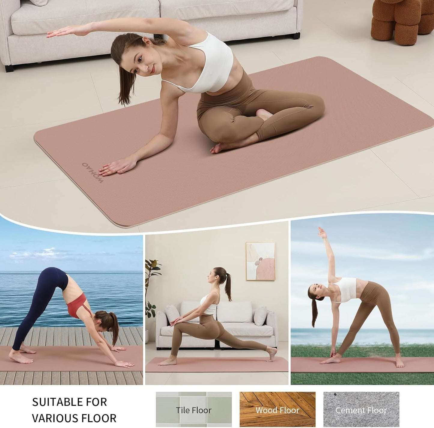 Extra Thick 8Mm Yoga Mat, 72"X28" Two-Sided Non-Slip Exercise Mat, Non-Toxic & Odorless with Carrying Strap for Yoga, Pilates, Home Gym