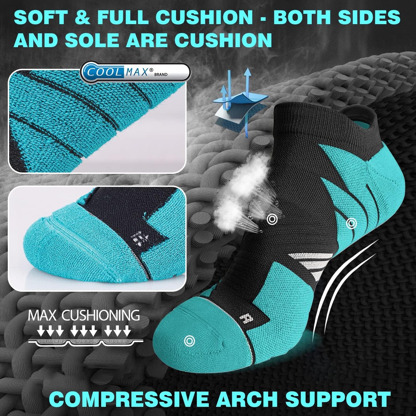 Ultimate No Show Running Socks - Stay Blister-Free with Coolmax Comfort & Odor Resistance!