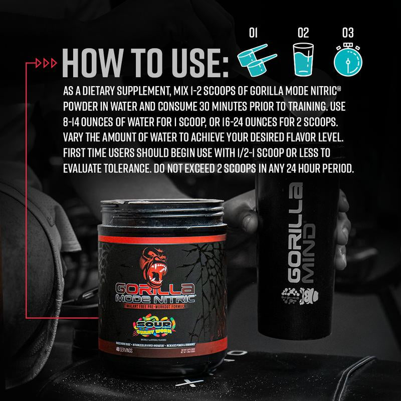 Gorilla Mode Nitric - Unleash Your Potential with Stimulant-Free Pre-Workout for Maximum Performance (20/40 Servings)