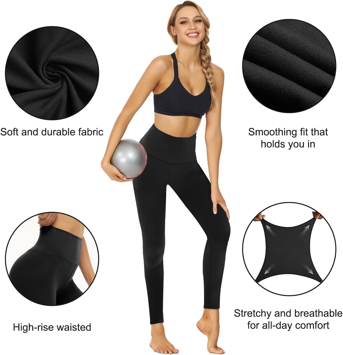 Women's 7-Pack High-Waisted Yoga Leggings with Pockets - Available in Full Length and Capri Styles in Black