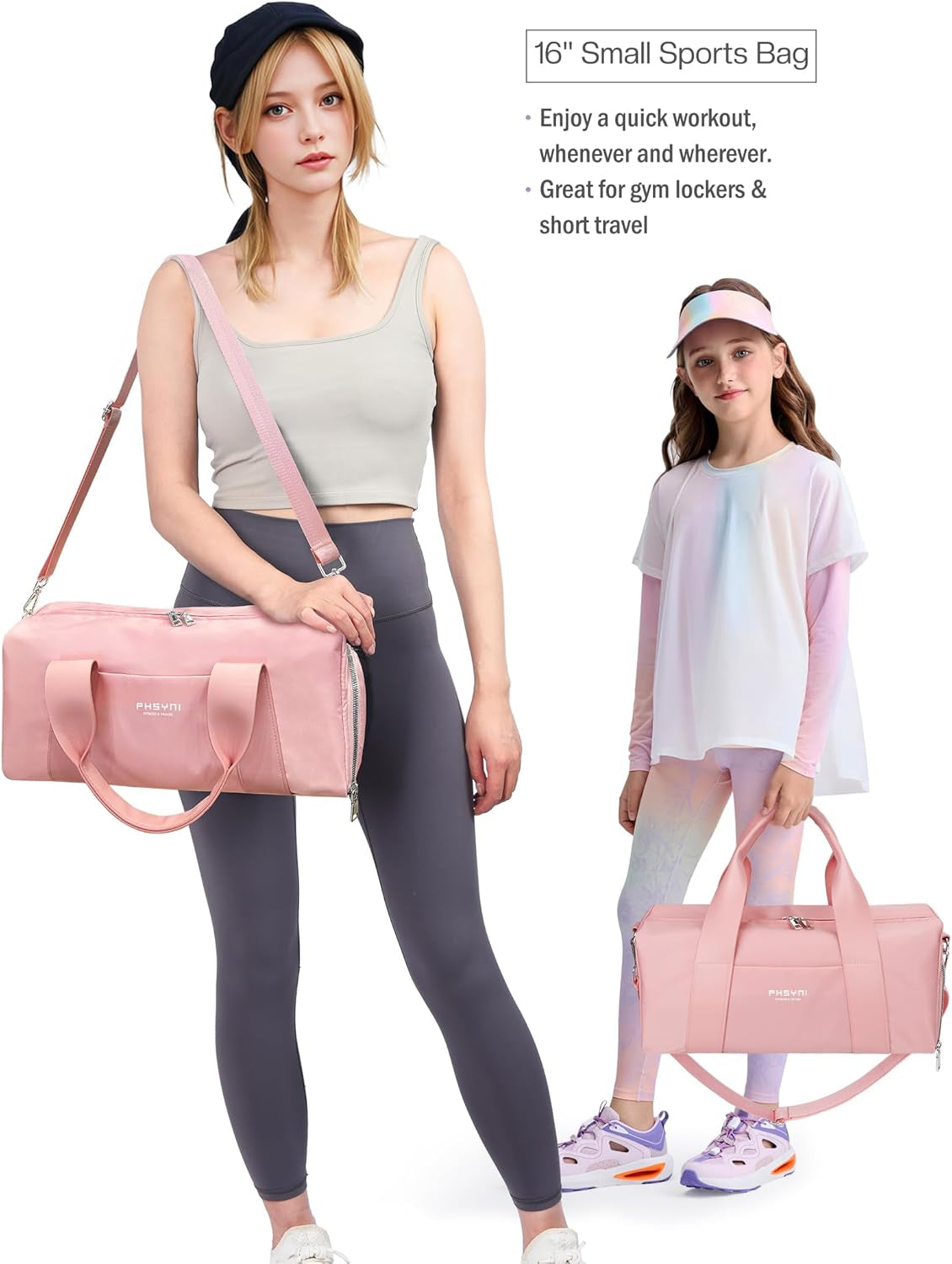 Stylish Compact Sports Gym Bag for Women - Mini Duffle with Wet Pocket & Shoe Compartment, Perfect for Travel & Workouts, 16" in Pink