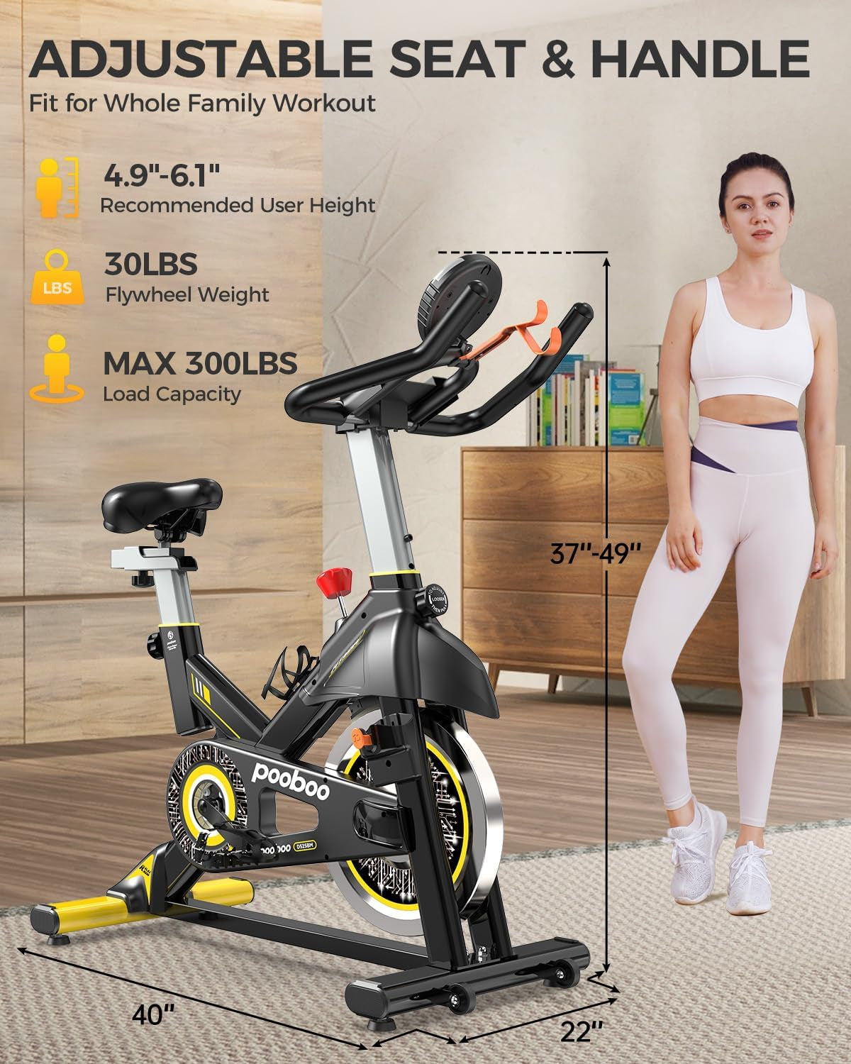 Adjustable Magnetic Resistance Indoor Cycling Bike with Silent Belt Drive and Enhanced Comfort Seat, 350 lbs Weight Capacity for Home Cardiovascular Fitness