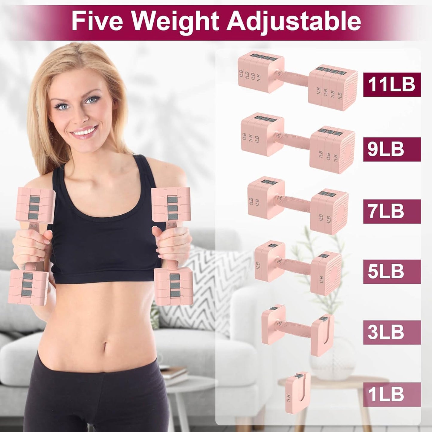 Adjustable 22LB Dumbbell Set with Five Weight Configurations for Versatile Home Gym Training