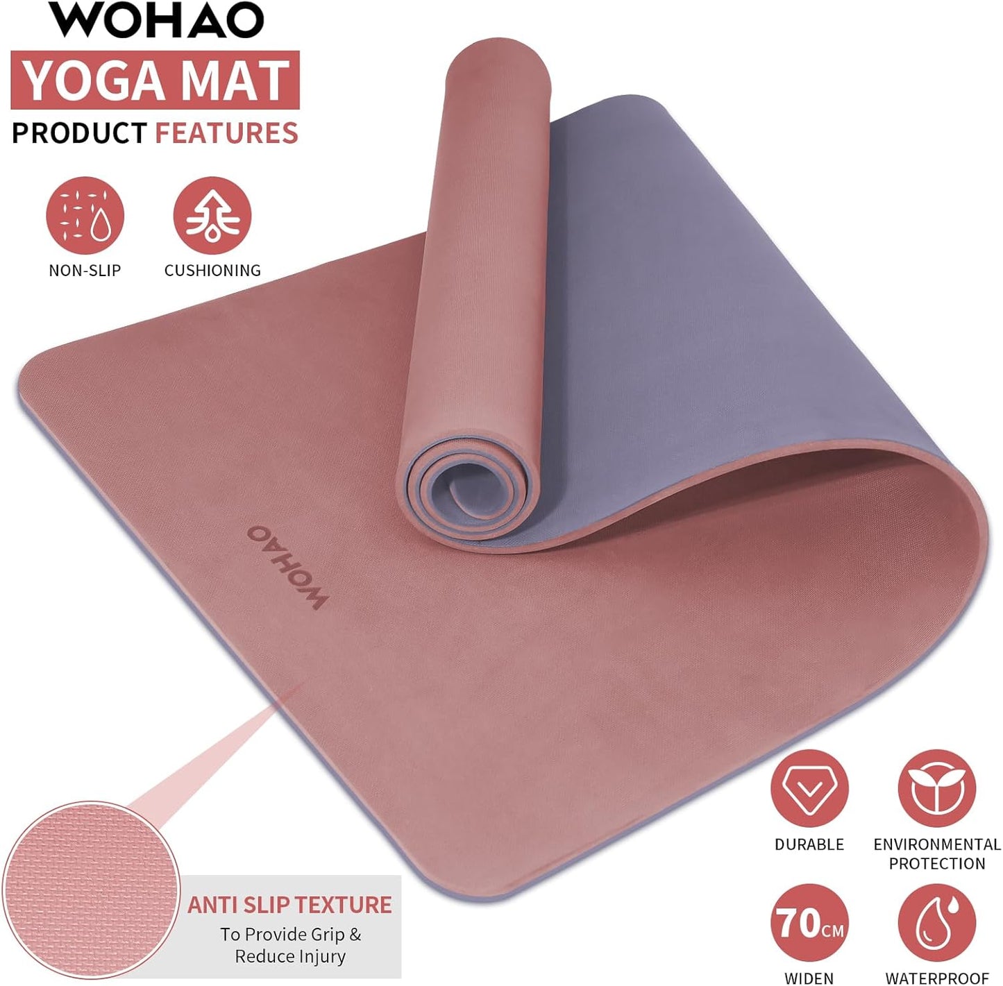 Extra Thick 8Mm Yoga Mat, 72"X28" Two-Sided Non-Slip Exercise Mat, Non-Toxic & Odorless with Carrying Strap for Yoga, Pilates, Home Gym