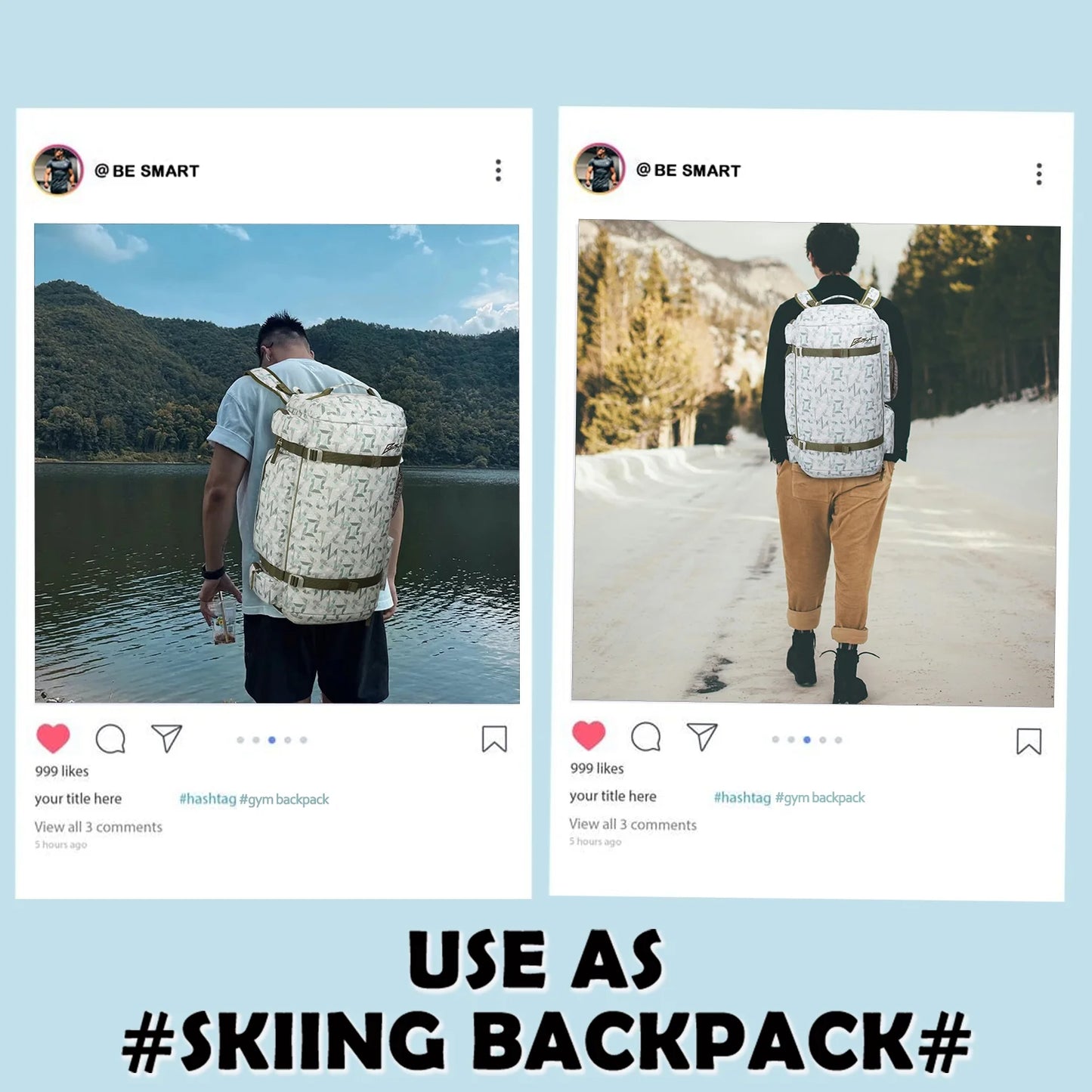 BE SMART 50L Extra Large Waterproof Gym Backpack for Men - Heavy Duty Duffel Bag with Shoe Compartment for Outdoor Sports, Hiking, and Camping (XL)