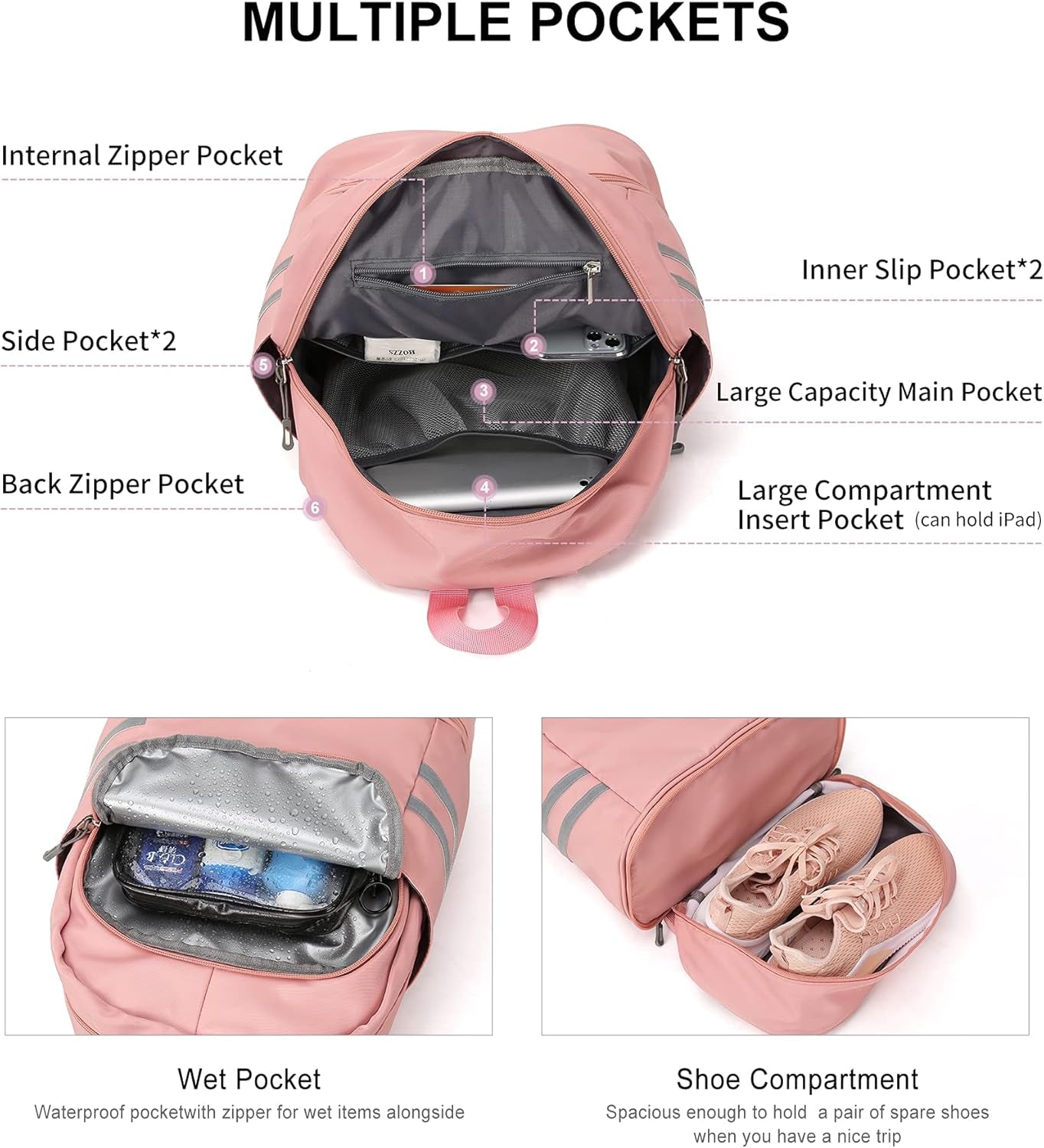 Versatile Women's Waterproof Gym Backpack with Shoe Compartment & Wet Pocket - Perfect for Travel & Sports!