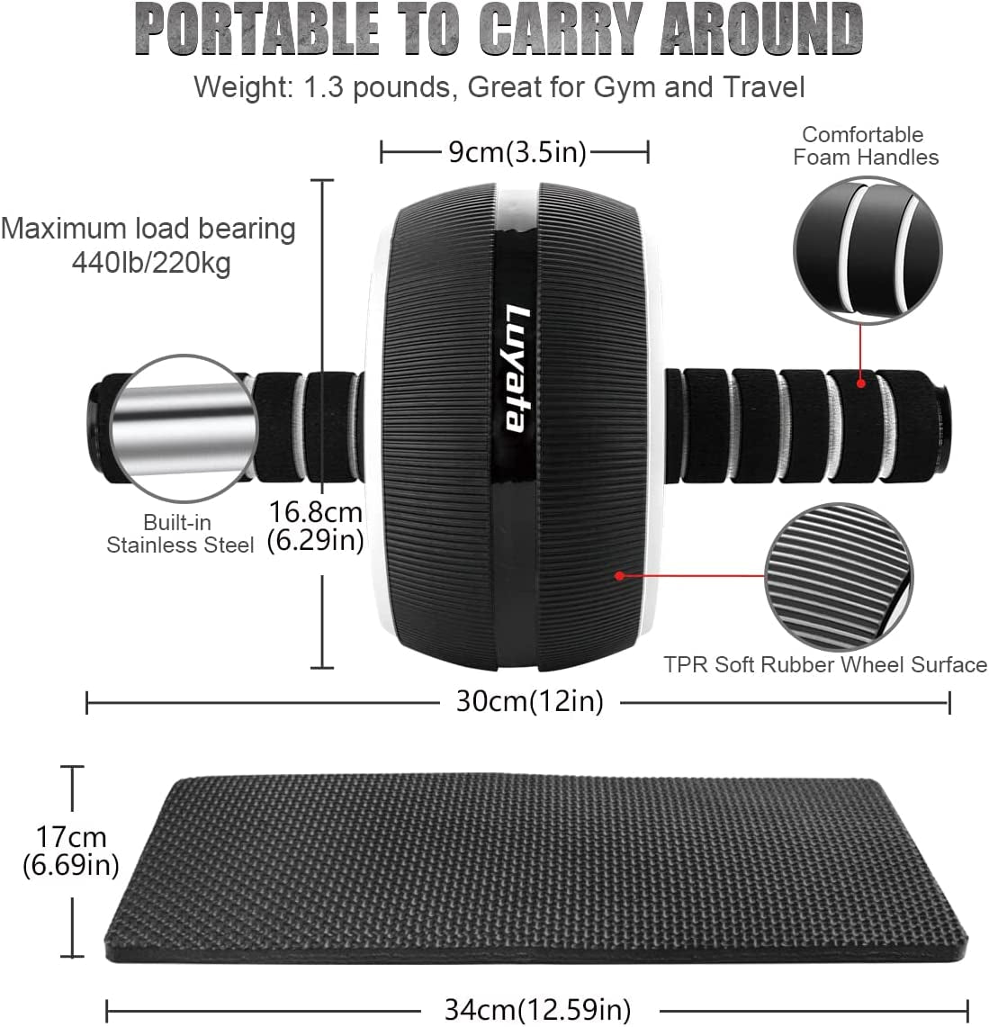 Ab Roller Wheel Kit - 10-in-1 Core Strength and Abdominal Exercise Equipment with Resistance Bands, Knee Mat, Jump Rope, and Push-Up Bar for Home Gym Use for Men and Women