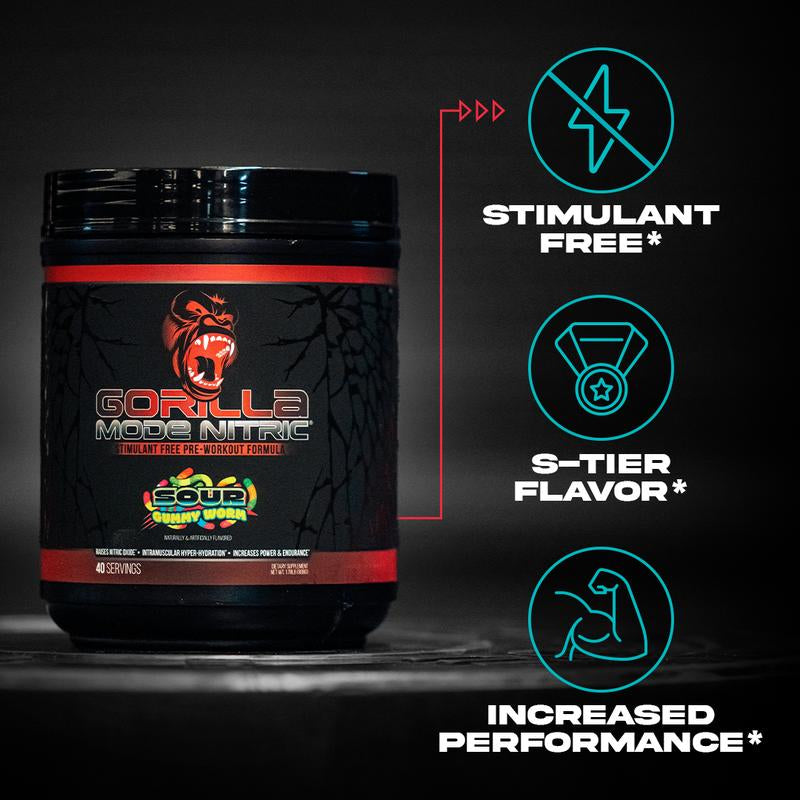 Gorilla Mode Nitric - Unleash Your Potential with Stimulant-Free Pre-Workout for Maximum Performance (20/40 Servings)