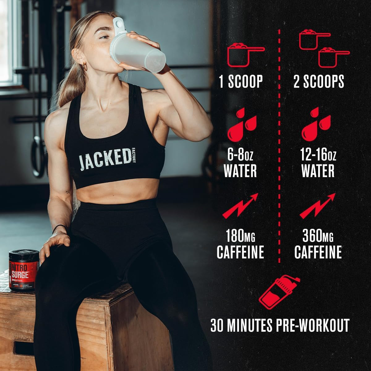 NITROSURGE Shred Pre-Workout - Unleash Energy, Strength & Focus with Intense Pumps - 30 Servings of Delicious Fruit Punch!