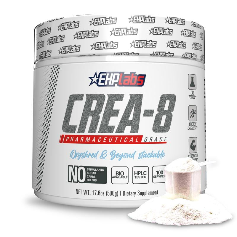 Ehplabs CREA-8 Micronized Creatine Monohydrate Powder - Unflavored Dietary Supplement for Maximum Muscle Growth, Strength, Energy, and Endurance - 100 Servings (500g)