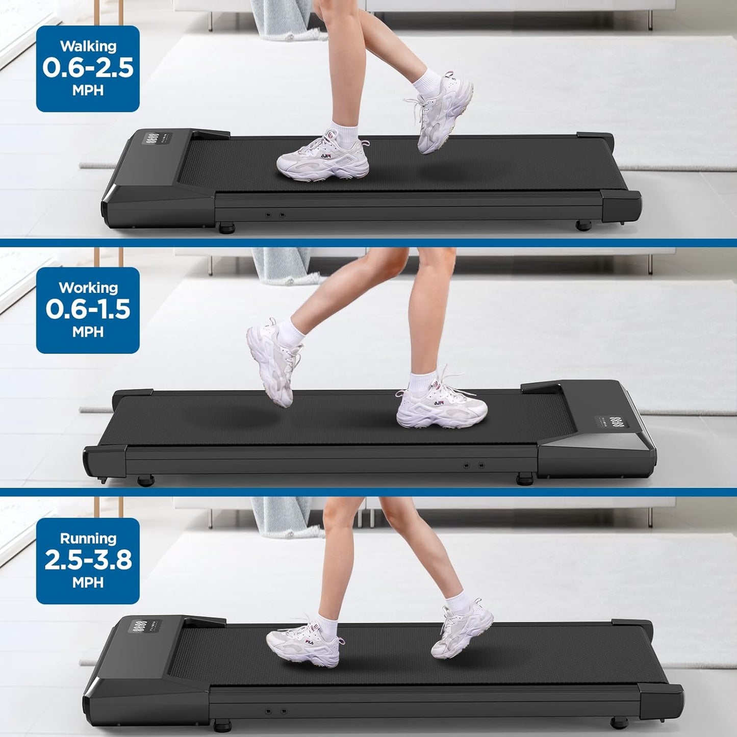 3-in-1 Under Desk Treadmill with Remote Control and LED Display, 2.5 HP Quiet Walking and Jogging Machine for Home and Office, 250 lbs Capacity