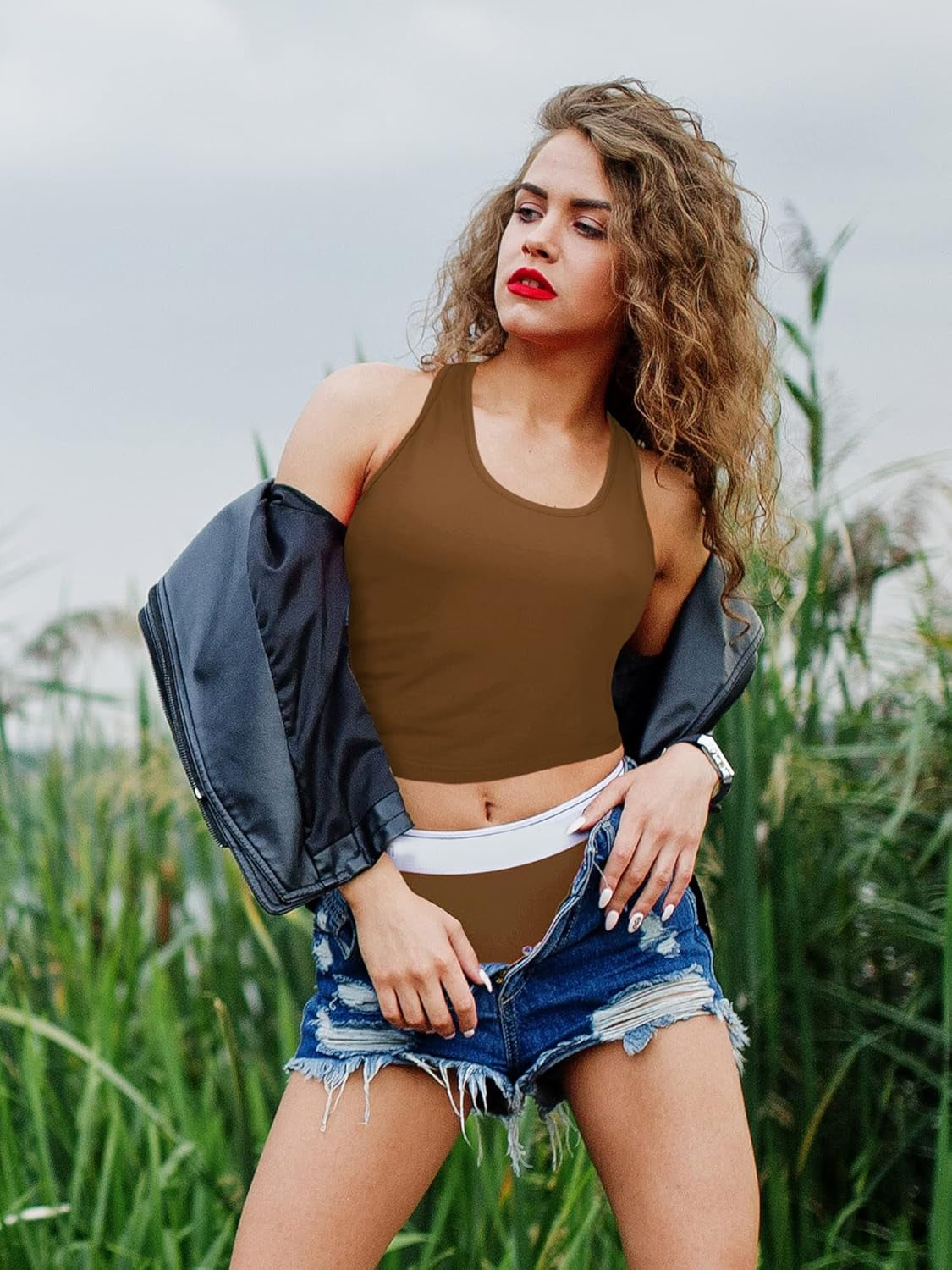 6-Pack Women's Sleeveless Racerback Sports Crop Tops - Perfect for Daily Wear!