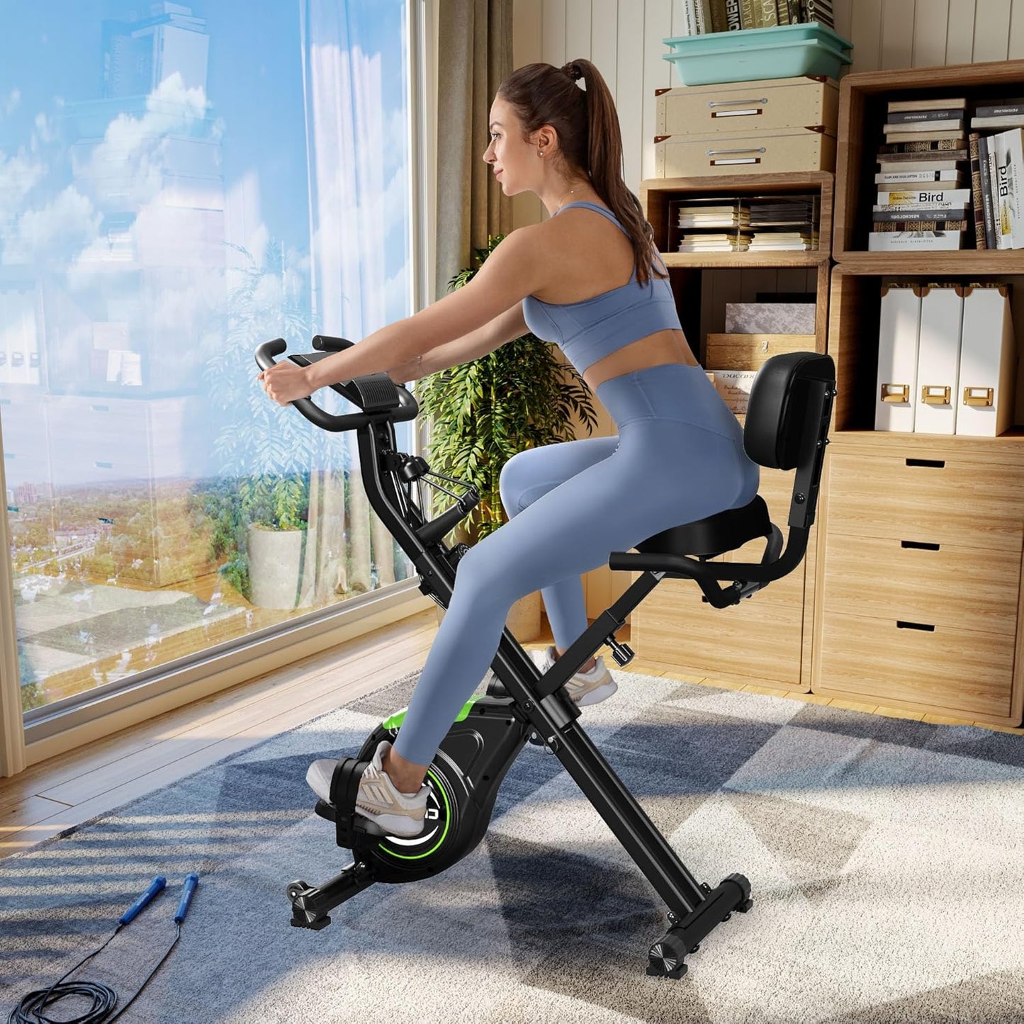 Caromix 4-in-1 Folding Magnetic Exercise Bike - Stationary Upright Indoor Cycling Bicycle for Home Use, 330LB Weight Capacity