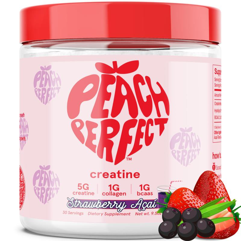 Peach Perfect Creatine Monohydrate Powder with Collagen & BCAAs - 5G Vegan Energy Boost for Women, 30 Servings for Enhanced Performance & Muscle Support