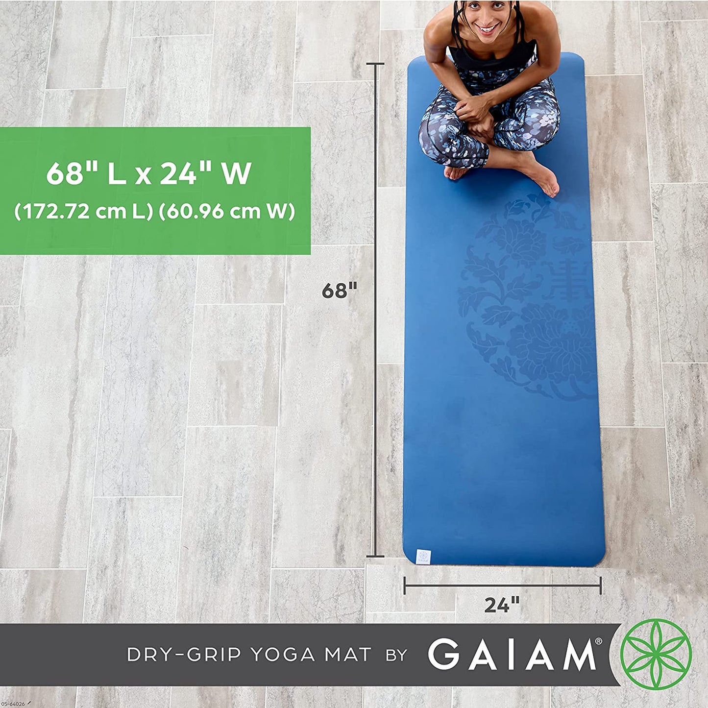 Dry-Grip Yoga Mat - 5Mm Thick Non-Slip Exercise & Fitness Mat for Standard or Hot Yoga, Pilates and Floor Workouts - Cushioned Support, Non-Slip Coat - 68 X 24 Inches