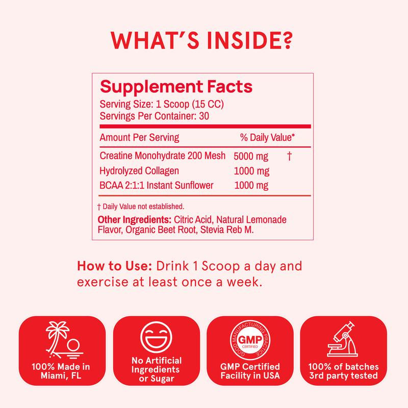 Peach Perfect Creatine Monohydrate Powder with Collagen & BCAAs - 5G Vegan Energy Boost for Women, 30 Servings for Enhanced Performance & Muscle Support