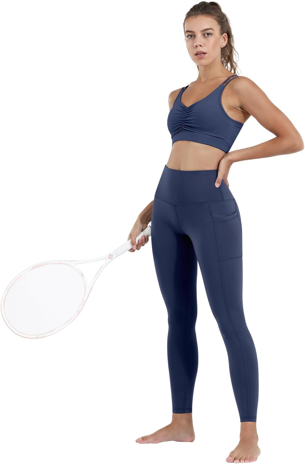High-Waisted Women's Leggings with Pockets for Tummy Control and Yoga Workouts