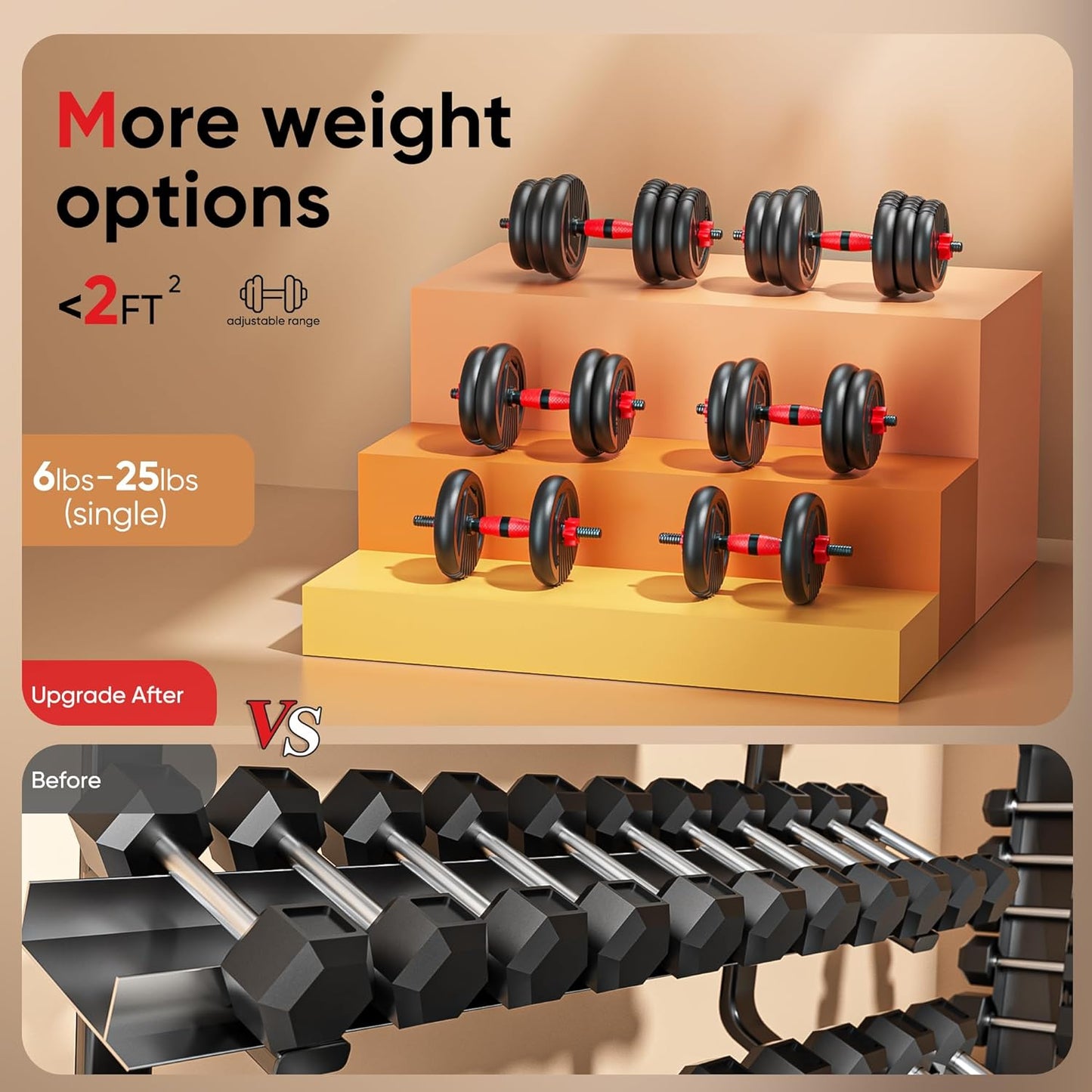 Adjustable Dumbbell Set (10-90 lbs) with Connector - Versatile 4-in-1 Design for Barbell, Kettlebell, and Push-Up Stand - Perfect for Home Fitness for All Users