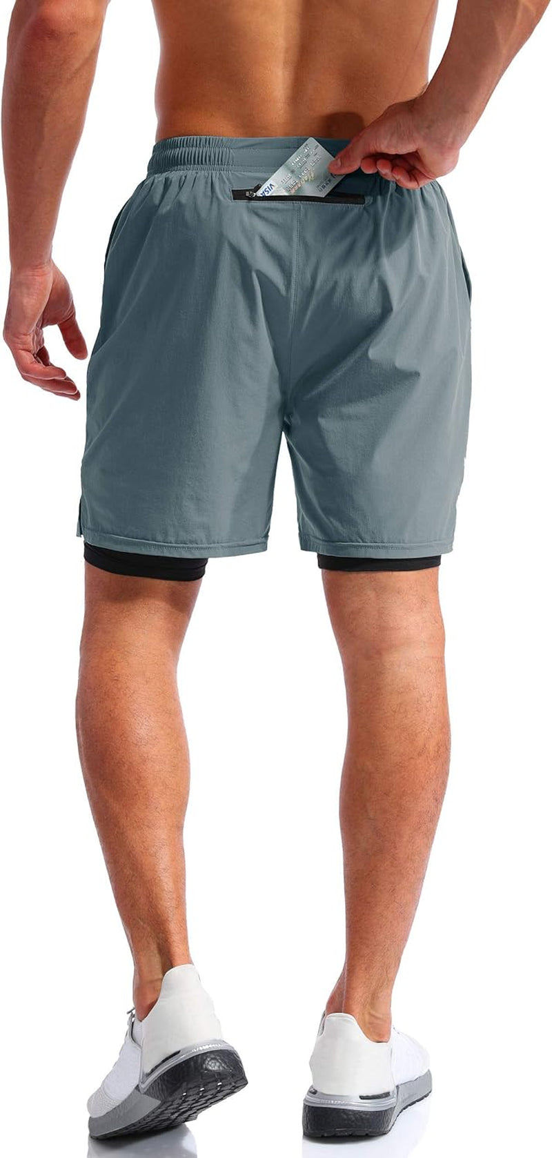 Men's 2-in-1 Quick-Dry Running Shorts with Phone Pockets - 5"/7" Athletic Workout Gear