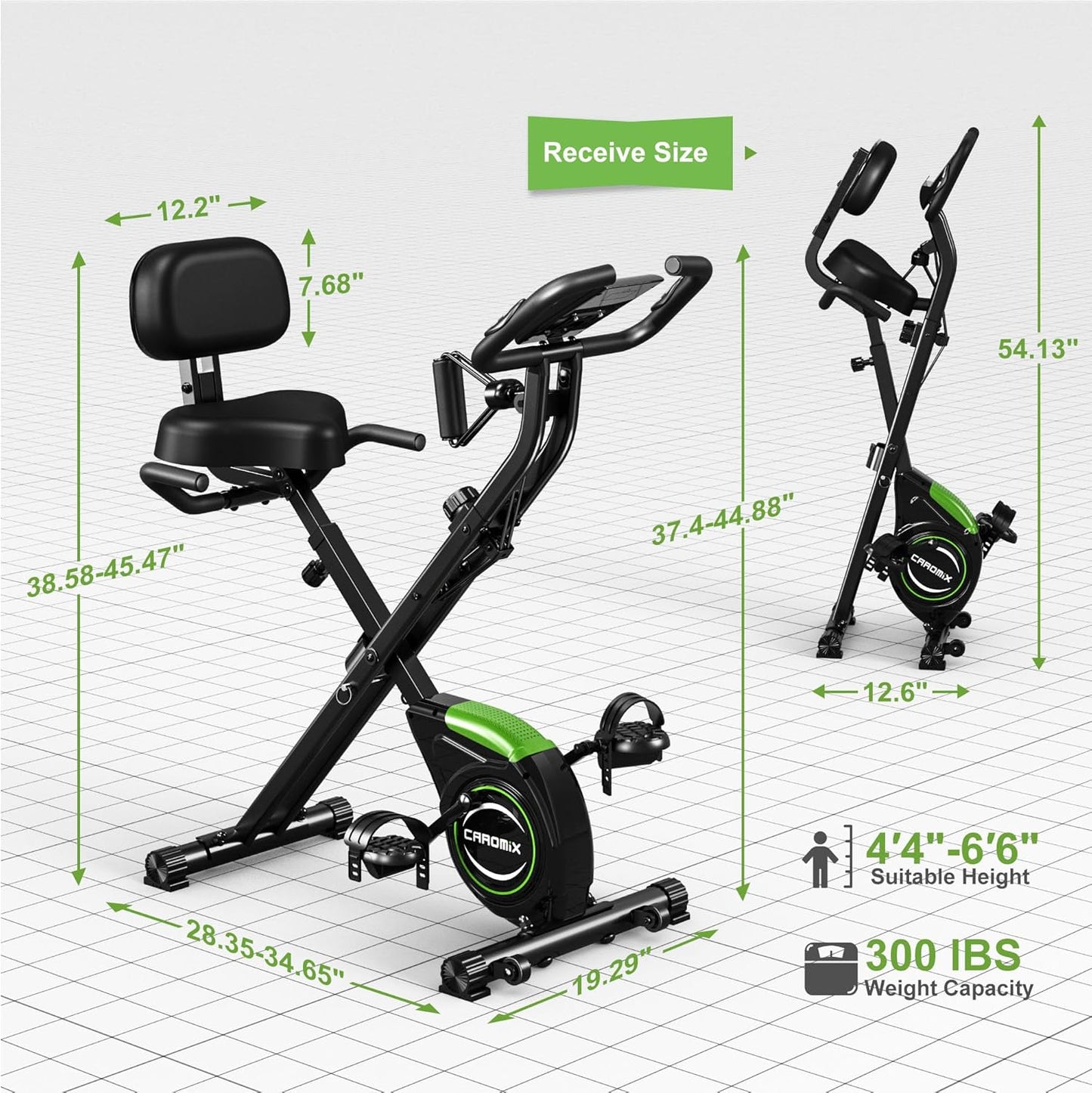 Caromix 4-in-1 Folding Magnetic Exercise Bike - Stationary Upright Indoor Cycling Bicycle for Home Use, 330LB Weight Capacity