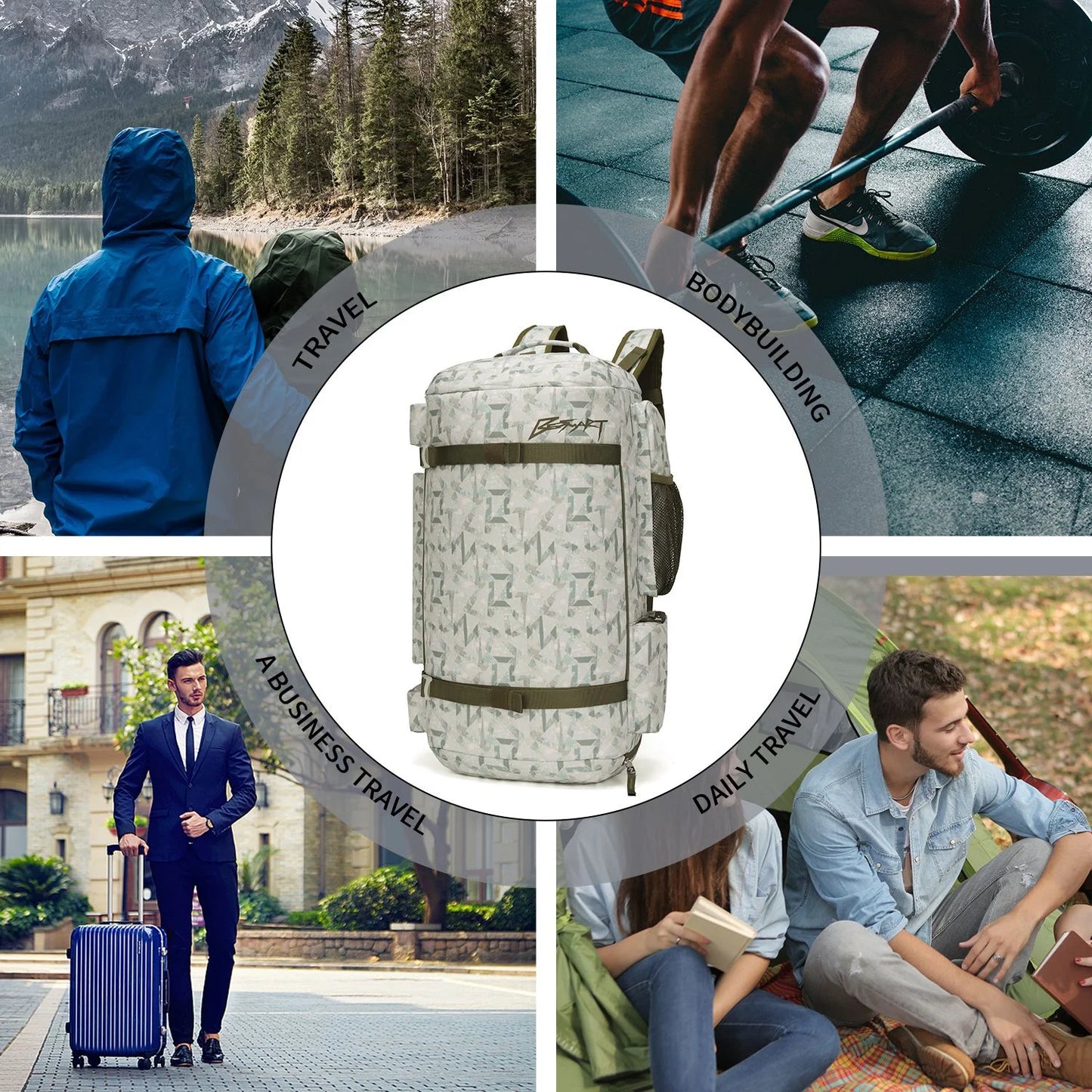 BE SMART 50L Extra Large Waterproof Gym Backpack for Men - Heavy Duty Duffel Bag with Shoe Compartment for Outdoor Sports, Hiking, and Camping (XL)