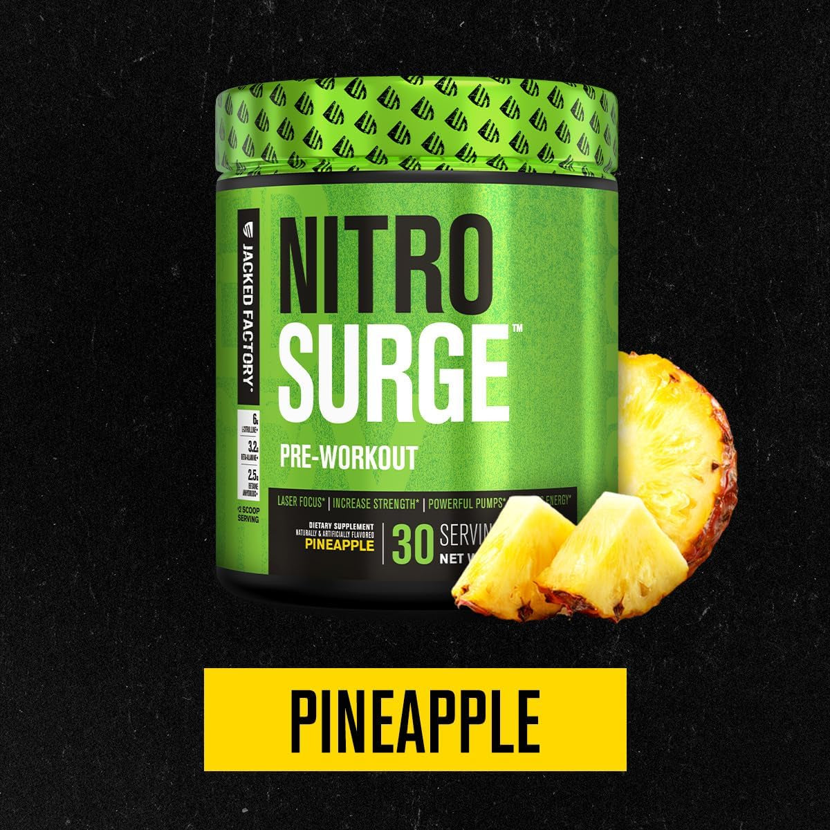 NITROSURGE Pre-Workout Supplement - Unleash Explosive Energy, Strength, and Focus - Nitric Oxide Booster with Beta Alanine - 30 Servings, Delicious Pineapple Flavor