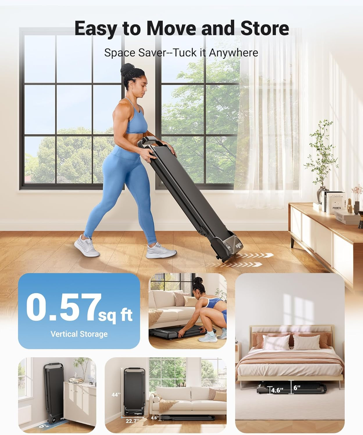 2.5 HP Under Desk Walking Pad Treadmill - 2-in-1 Foldable Design with Handlebar, 16" Widened Running Belt, Remote Control, and LED Touch Screen for Home Use