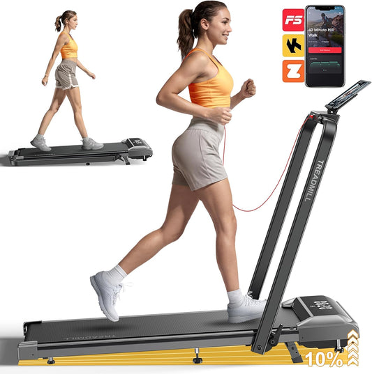 2-in-1 Foldable Walking Pad Treadmill with Incline for Home and Office Use, Portable Under Desk Treadmill with App Connectivity, Remote Control, and LED Display, Supports Up to 300 lbs