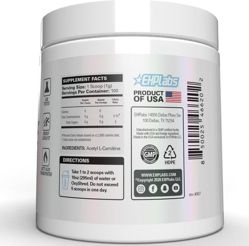 Ehplabs Acetyl L Carnitine Powder 100G - Boost Natural Energy & Support PCOS - Delicious Flavor - Perfect Stack with Oxyshred