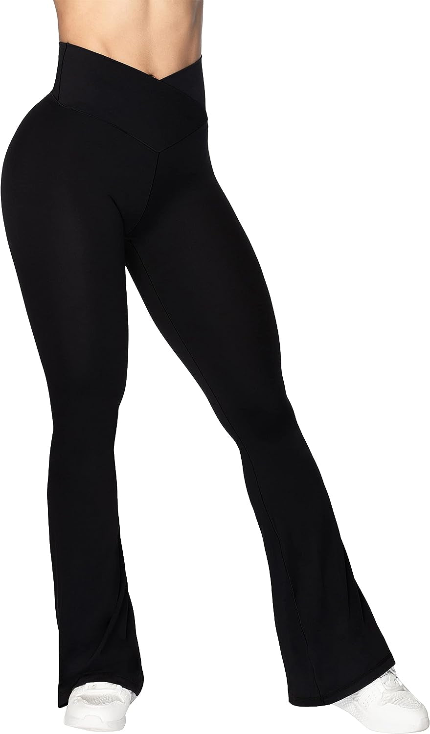 High-Waisted Flare Leggings Featuring Tummy Control and Crossover Design