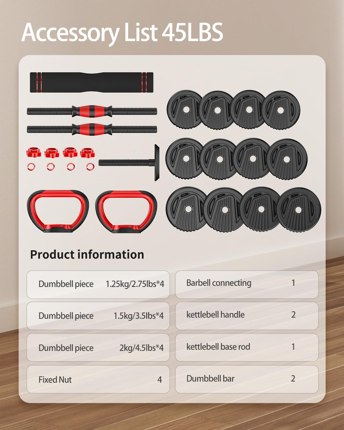 Adjustable Dumbbell Set (10-90 lbs) with Connector - Versatile 4-in-1 Design for Barbell, Kettlebell, and Push-Up Stand - Perfect for Home Fitness for All Users