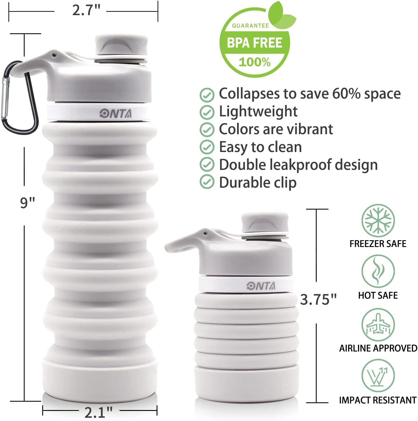 20oz BPA-Free Silicone Collapsible Water Bottle - Portable, Leakproof, Easy to Clean, Shatter-Resistant, Travel-Friendly