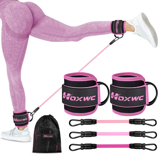Ankle Resistance Bands with Cuffs for Leg and Booty Workouts - Fitness Training Equipment for Hip Kickbacks and Butt Lifting for Women