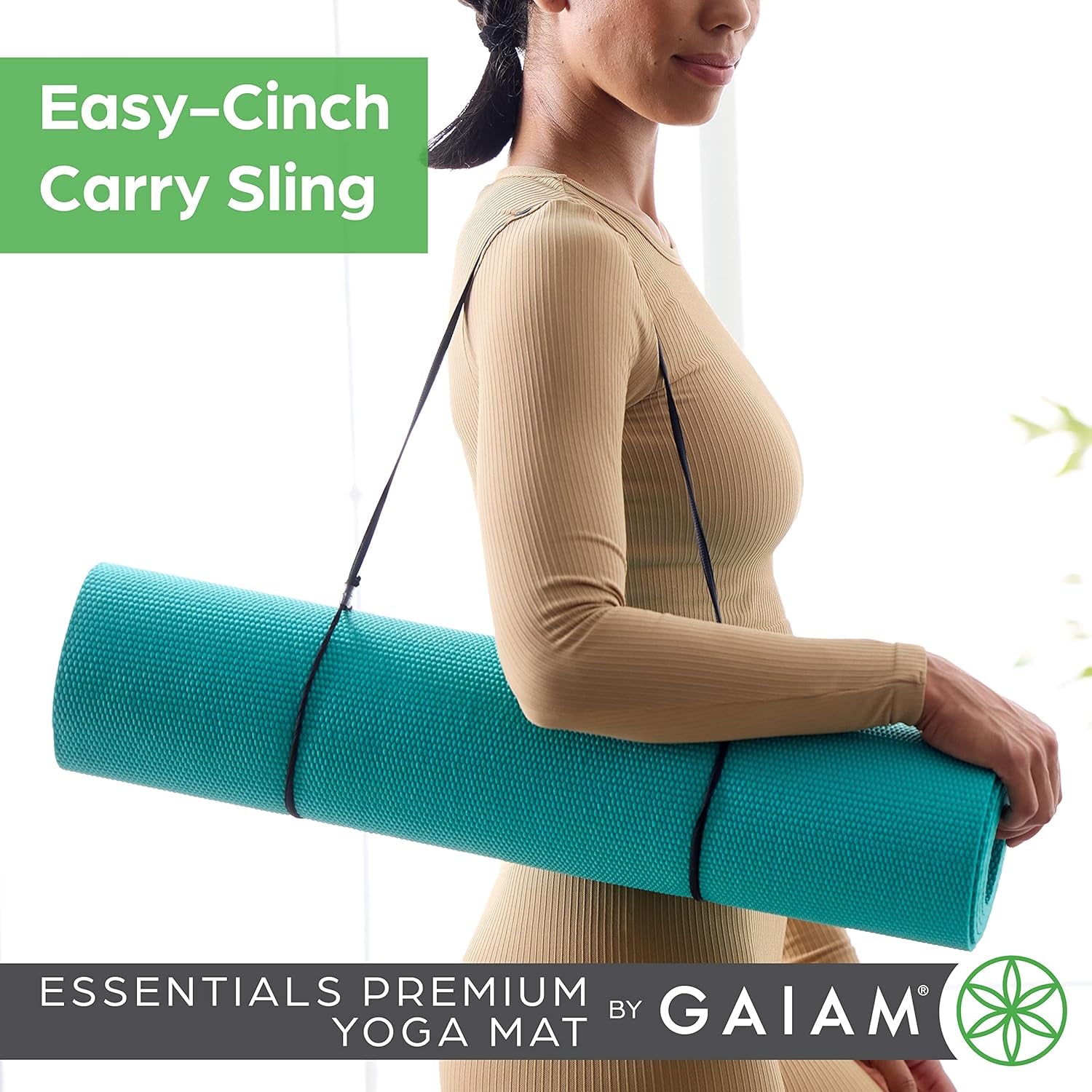 Essentials Premium Yoga Mat with Yoga Mat Carrier Sling (72"L X 24"W X 1/4 Inch Thick)