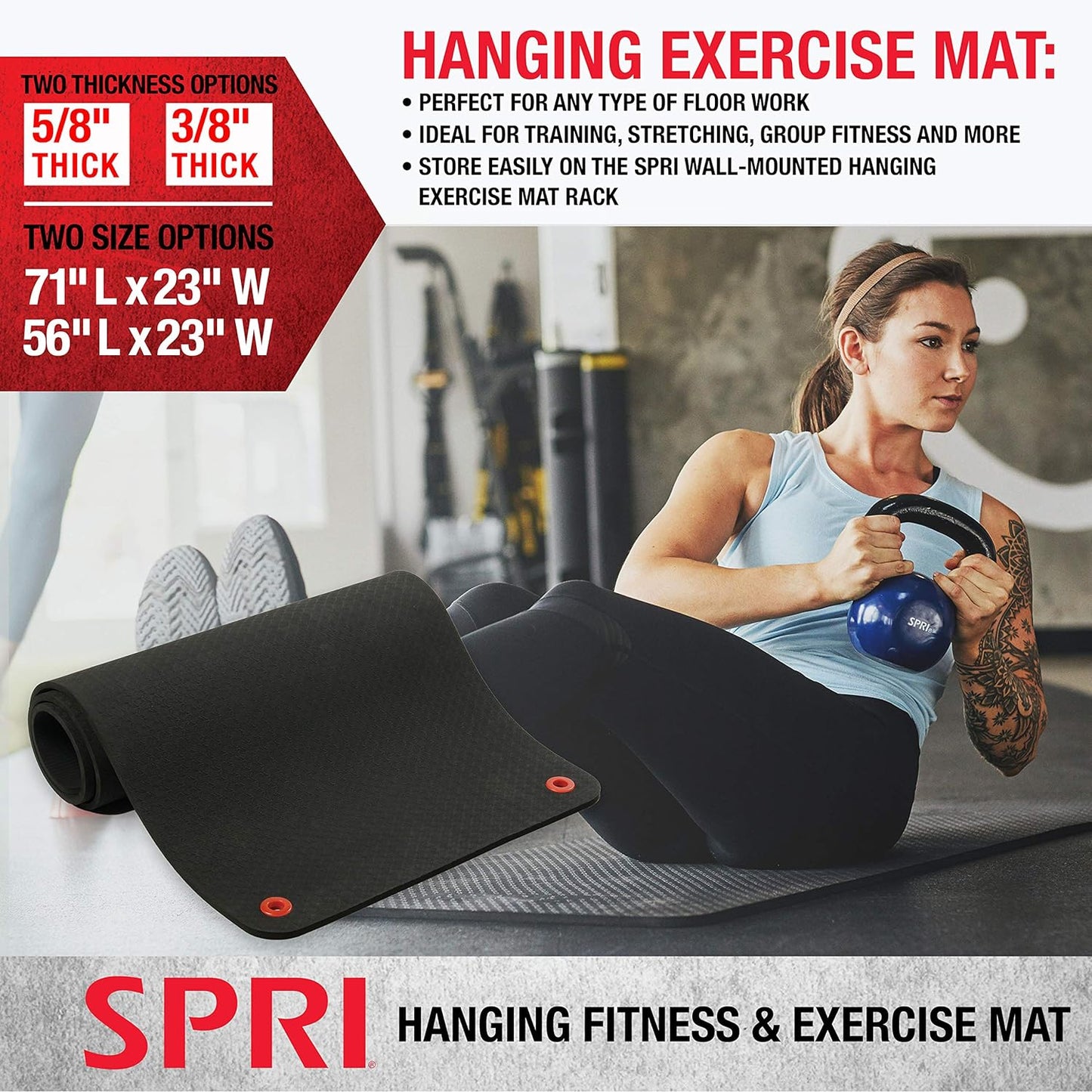 Hanging Exercise Mat, Fitness & Yoga Mat for Group Fitness Classes, Commercial Grade Quality with Reinforced Holes