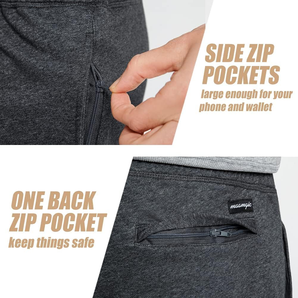 Mens Sweat Shorts 7" above Knee Workout Gym Shorts Lounge Shorts with Zipper Pockets