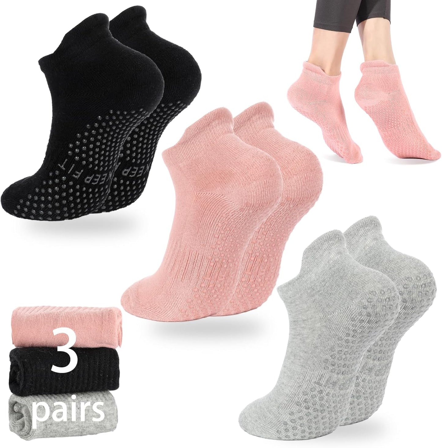 Grip Pilates Socks Non Slip Athletic Yoga Socks with Grips for Women Grippy Socks for Hospital Workout Barre