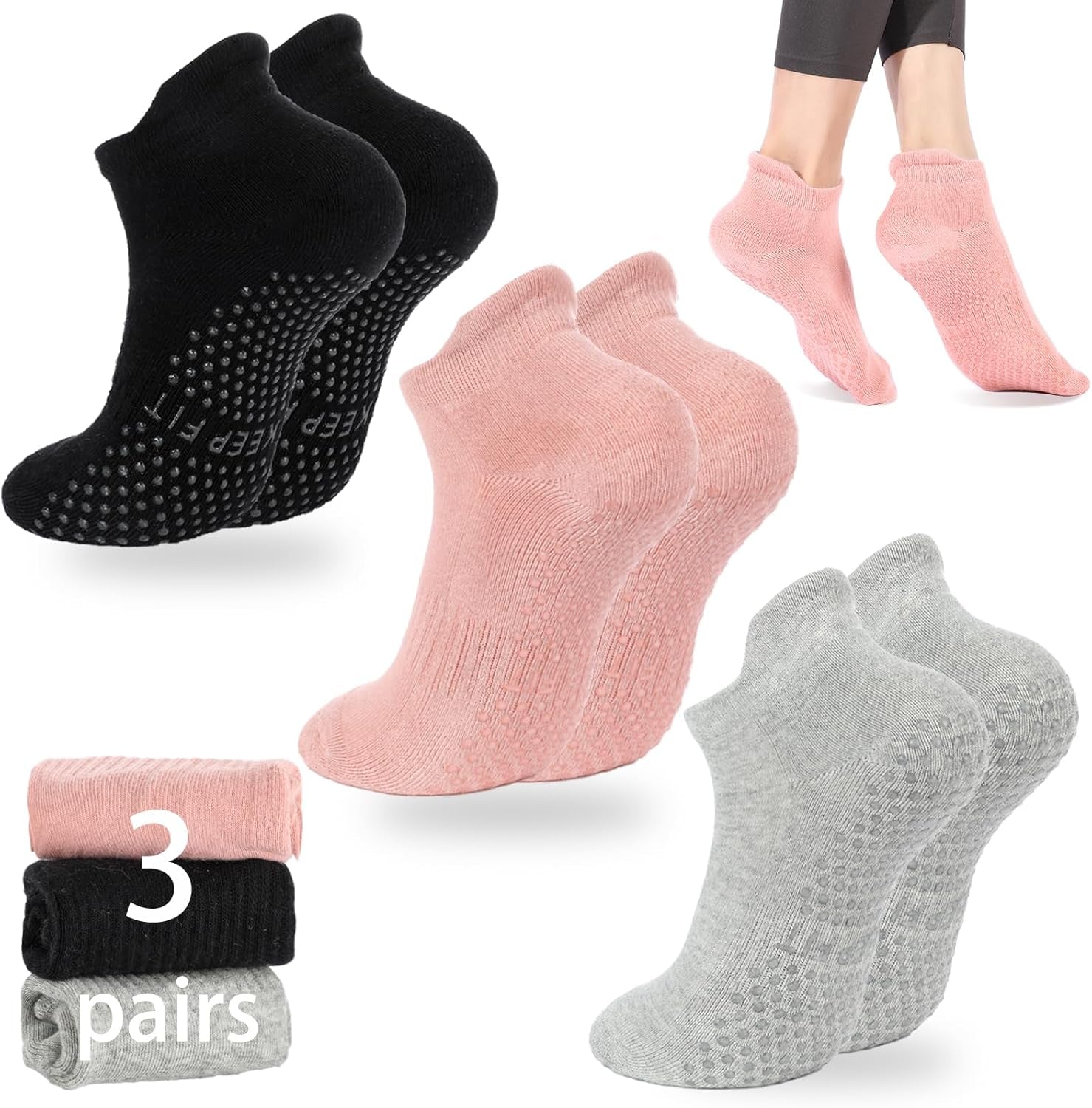 Grip Pilates Socks Non Slip Athletic Yoga Socks with Grips for Women Grippy Socks for Hospital Workout Barre